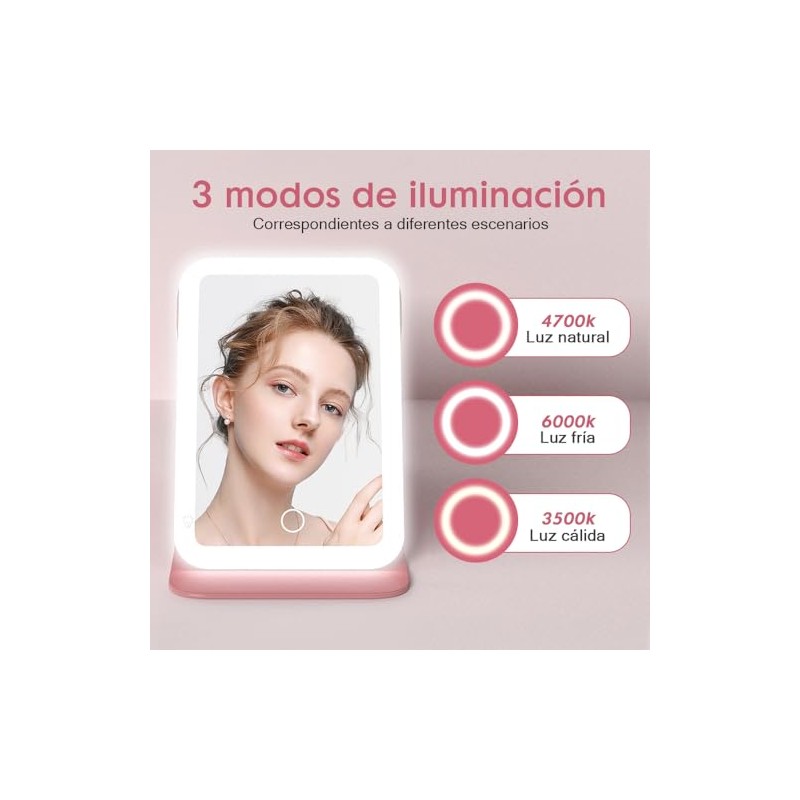 Espejo con Luz para Maquillaje, Espejo Compacto con Pantalla táctil