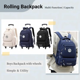 GRUOTEIS Boys Backpack with 6 Wheels for School Kids, Rolling Backpack for Teen Boys on Wheels, Dark-blue