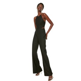 TRENDYOL Women's Waist Detailed Stone Hanging Jumpsuit, black