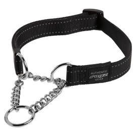 Reflective Nylon Choke Collar; Slip Show Obedience Training Gentle Choker for Large Dogs, Black