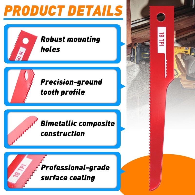 6Pcs P4EV-6 Air Reciprocating Saw Blades(4” 18 TPI) for Standard