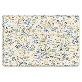 LB Country Wildflower Bath Mat for Bathroom, Blue and Yellow Floral Green Leaf Plant Bathroom Rug, Beige Non Slip Absorbent Bathroom Mat Doormat, 24x16 Inch
