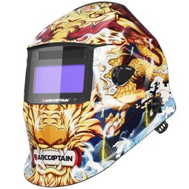 ARCCAPTAIN True Color Welding Helmet, 4 Arc Sensor Auto Darkening Welding Hood, Solar Powered Welding Mask, 1/1/1/1 Top Optical Clarity Welder Helmet, Wide Shade 4/9-13 for TIG MIG ARC, Dragon