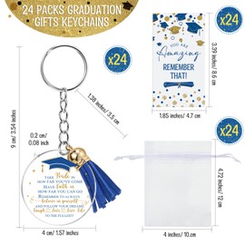 Chunful 24 Sets Graduation Gifts Class of 2024 Graduation Tassel Keychain Inspirational Cards for Party Favors(Blue)