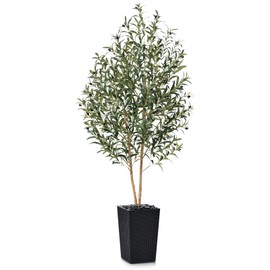 VeriNatural Artificial Olive Tree 6FT - Tall Faux Olive Trees with Natural Wood Trunk, Silk Leaves, Black Taper Planter & Pebbles, UV Resistant Fake Plants Indoor for Home Decor, Office,Outdoor,VN131