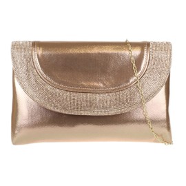 Girly Handbags Womens Glitter Flat Diamante Clutch Bag Small Champagne