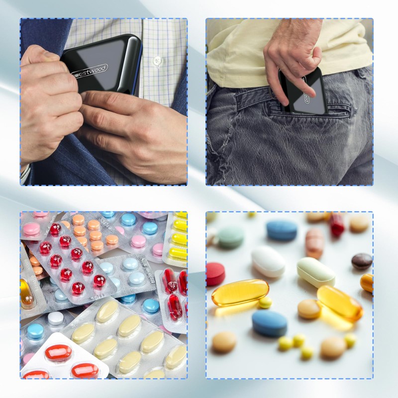 Pill Box Small, Travel Pill Box, Compact Pill Organizer with