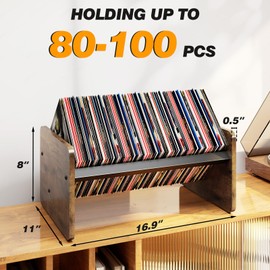 5Rcom Record Player Stand with Vinyl Storage Shelf, Wooden Record Display,Vinyl Record Storage Holder Rack for Living Room, Bedroom