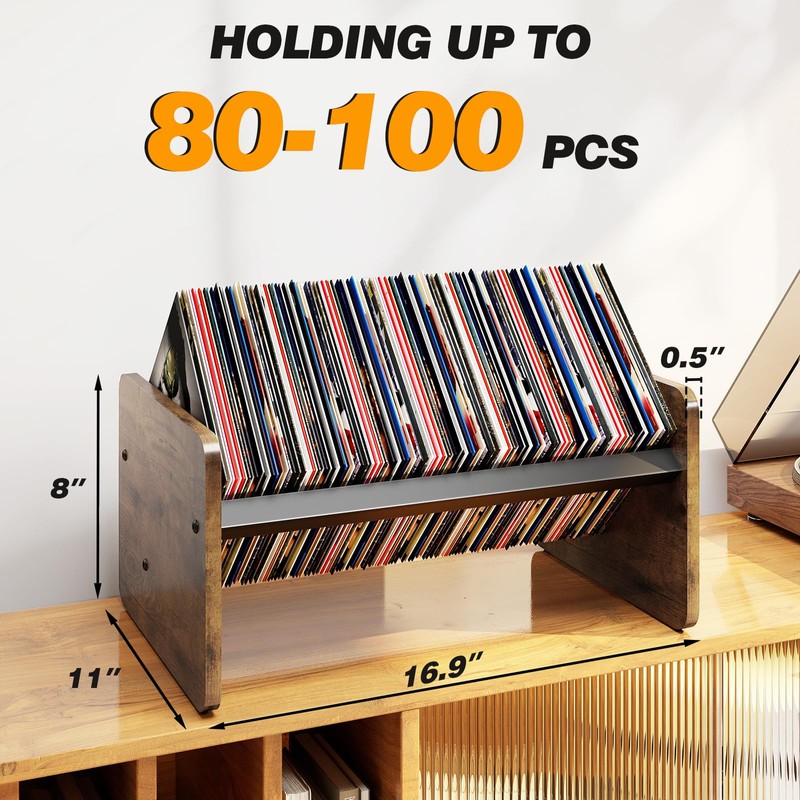 5Rcom Record Player Stand with Vinyl Storage Shelf, Wooden Record
