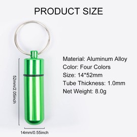Pill Box Keyring, 4 Pcs Colourful Aluminum Alloy Pill Container, Aluminum Metal Pill Box Case with Keychain, Waterproof Aluminum Pill Box, Pocket Pill Case Portable, for Outdoor Travel Camping