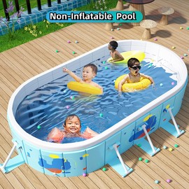 Non-Inflatable Swimming Pool, Portable Kiddie Pool for Kids and Adults, Foldable Pool with Bracket, Collapsible Pools for Outdoor Garden Backyard Pets Dog Pools (Blue, S：63" x47" x18")