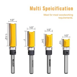 Pattern Flush Trim Router Bit Set, Newdeli Straight Cut Router Bit with a Bearing Prevent Tear-Out, Template Guide Woodworking Milling Cutter Tool