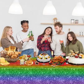 mdgfge 2 Pieces Rainbow Gay Theme Plastic Table Cover Rainbow Table Cover Colorful Disposable Table Cloths for Pride Day Party Kitchen Decoration (54 x108 Inch)