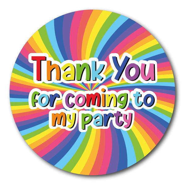 40mm Bright Rainbow "Thank You for Coming to My Party" Round Birthday Stickers (24 x Stickers)