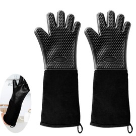 1 Pair 19.7 Inch Extra Long Silicone Oven Mitts, Heat Resistant Oven Gloves with Quilted Liner Non-Slip Textured Grip Perfect for BBQ, Baking, Cooking and Grilling (Black)