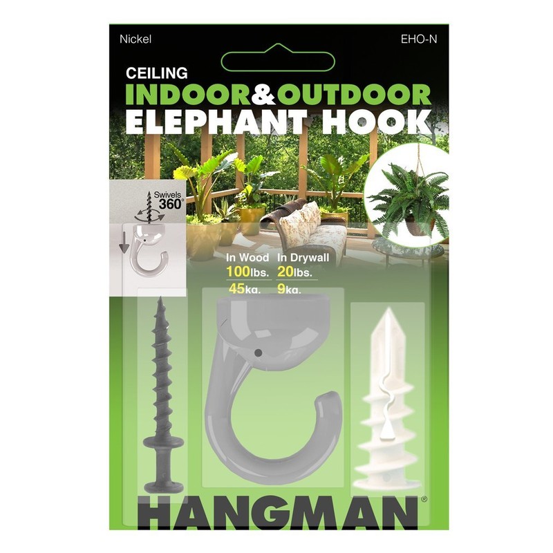 Hangman Products Elephant Hook Ceiling Hanger - (Nickel) Pack of