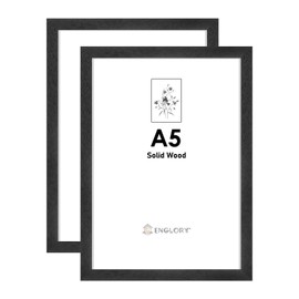 ENGLORY® 2x A5/14.8x21cm Black Wood Photo Picture Frame,A5 Poster Frame with Plexiglass for Tabletop and Wall Mounting