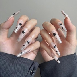 NNIPRAIYE Medium Length Press on Nails Acrylic Fake Nails Coffin Press ons Artificial - 24 Pcs False Nails Natural Presson on Nail Square Stick on Nails for Women