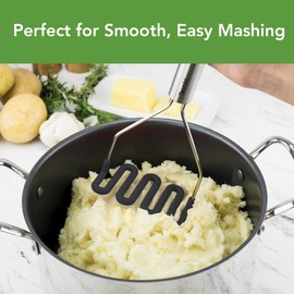 Tovolo Silicone Potato Masher Stainless Steel Handle Black Dishwasher Safe Heat Resistant Non Scratch Handheld Coil Wire Potato Smasher for Nonstick Pans Ergonomic Kitchen Food Prep Tool
