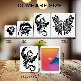 MAYJOYDIY Dragon Stencils for Painting, A4 Size 11.7x8.3 inch, 2 Pack with Paint Brush, Reusable Craft Templates for Wood DIY