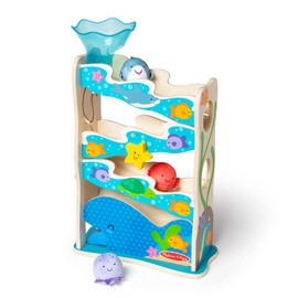 Melissa & Doug Rollables Ocean Slide - Juguete de caída de pelotas de madera para bebé, 5 piezas de juguetes para bebés con temática oceánica, actividad de aprendizaje temprano para habilidades