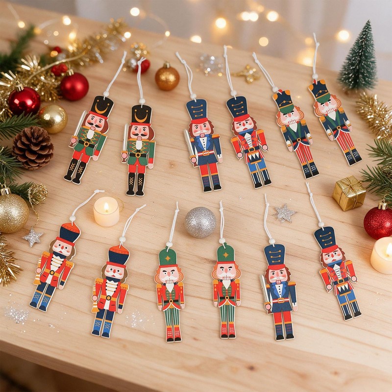 ZDNT 12 Pcs Wooden Christmas Nutcracker Soldier,Christmas Nutcracker Decorations,Xmas Tree