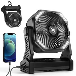 KITWLEMEN Camping Fan with LED Lantern, 20000mAh Rechargeable Battery Operated Outdoor Tent Fan with Light & Hook, 4 Speeds, Personal USB Desk Fan for Camping, Power Outage, Hurricane, Jobsite