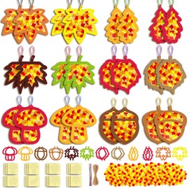 Autumn Craft Set Children, 24 Pieces Window Pictures Autumn Set, DIY Autumn Decoration with 24 Window Pictures, 24 PET Stickers, 500 Confetti, 24 Colourful Cords and 1 String, Craft Leaves & Acorn