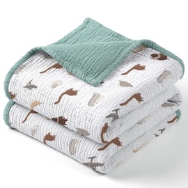 lulumoon Muslin Baby Blanket - Cotton Quilt Blankets for Toddlers - Reversible Nursery Crib Blanket for Baby Boys and Girls 47"x47"(Sage Dinosaur)