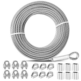 Growglow 5/16 Stainless Steel Cable 25ft Steel Cable with Loops 7 * 19 Strand Steel Rope for Zipline Boat Lifts Winch Cable Cable Wire Fence Heavy Duty Wire Rope Kit with Clamps and Thimbles