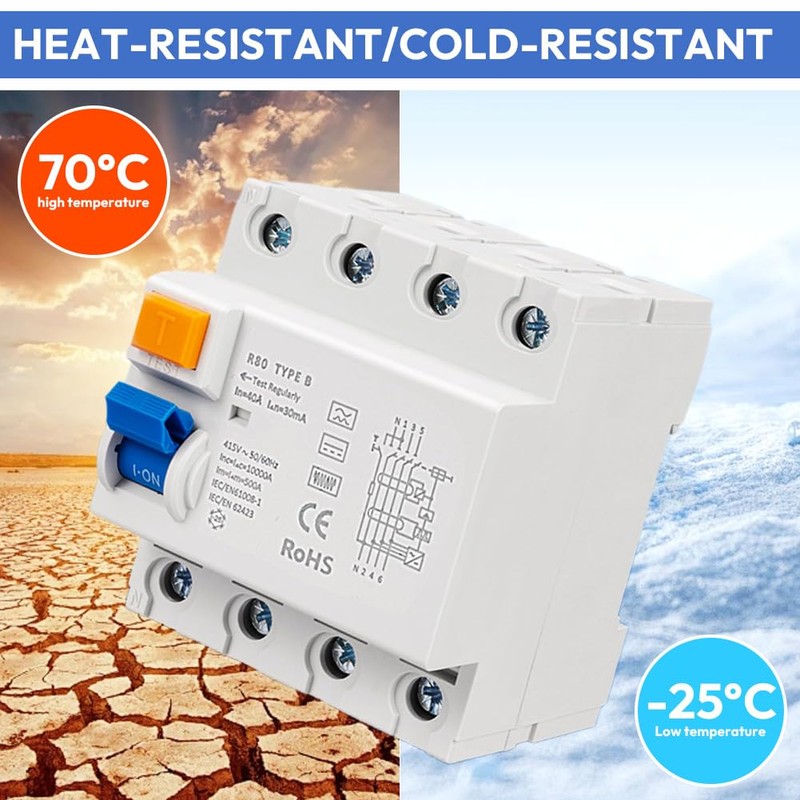 FI Circuit Breaker 40A 30mA 4-Pin Type B Residual Current