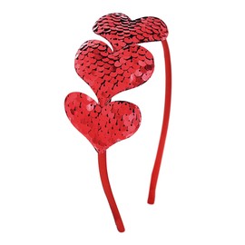 Valentines Day Heart Headband Three Heart Sequin Heart Headband Love Hair Band Hoop Glitter Heart Shaped for Christmas Party Valentine's Day Hair Access (Red)