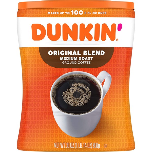Dunkin' Original Blend Medium Roast Ground Coffee Canister, 30 Ounces (Packaging May Vary)