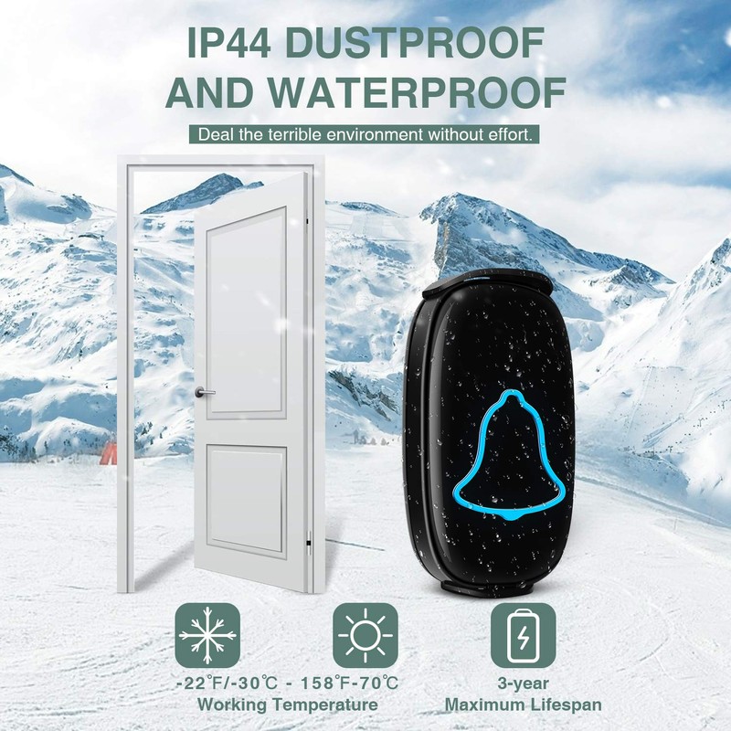 Wireless Doorbell, BO YING Waterproof Door Bell, Easy Install, Operating