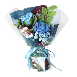 Cayiibe Blue Rose Crochet Flowers Bouquet Handmade Knitted Artificial Flowers Home Decor