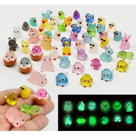 SparkleFab Luminous Mini Resin Animals 50 Pcs Tiny Animals to Hide Around The Office Home Mini Ducks Tiny Frogs Small Birds Glow in The Dark for Crafts Fairy Garden Accessories
