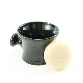 GBS Ceramic Black Shaving Bowl / Mug with Handle Knob-- Comes with 3 Oz 97% Natural GBS Soap -- Fits up to a 4 Oz Soap by GBS