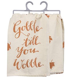 Primitives by Kathy 31611 Hand-Lettered Fall-Inspired Metallic Dish Towel, 28 x 28-Inch, Gobble Til You Wobble