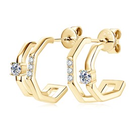 AINUOSHI Double Hoop Earrings for One Hole | Moissanite Huggie Earrings for Women | Illusion Multi-earring Look for One Piercing | White Gold Hoop S925 Hypoallergenic Earring (Double Hoop Gold 2)