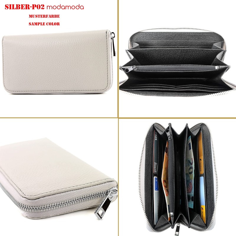 modamoda de - Silver P02 Italian Women's Wallet Real Leather