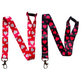 20mm Love Heart Neck Lanyard with Safety Breakaway (Black with Pink Hearts)