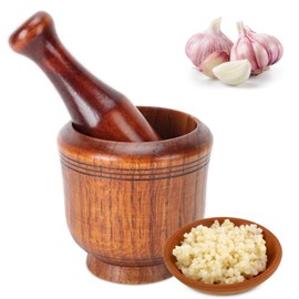 Wooden Grinding Bowl, Household Kitchen Manual Garlic Ginger Spices Grinder Mortar Pestle Set Wooden Mortar Cooking Tool Kitchen Utensils Birthday Housewarming Gift