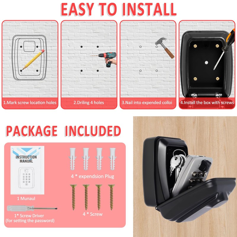 Key Safe Outdoor Police Approved, Key Lock Box Wall Mounted