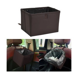 Norkmdi Car Trash Can, Leather Foldable Large Capacity Vehicle Hanging Garbage Bin Organizer, Waterproof Auto Interior Storage Bag Container Accessories, Universal for SUV Sedan Truck (Brown)
