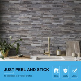 V-MOZZA Peel and Stick Backsplash, 10-Sheet Peel and Stick Tiles PVC Wall Tile Stick on Backsplash for Kitchen Fireplace, Vintage Wood Grain