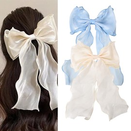 Hair Bow Sets for Girls Women Hair Clip Long Tail Bows Hair Barrette Accessories for Women Bow Decor Large Hair Clip for Party Prom Fairy Bow Hair Clips Satin Silk Hair Bow Ribbon 2 Ponytail Bow Clips