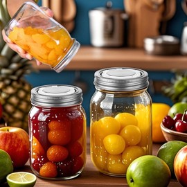 Palksky Wide Mouth Mason Jar Lids Stainless Steel with Rings, 2PCS Reusable Timer Cap Metal Canning Lids Leak Proof