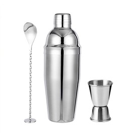 Yoseka Cocktail Shakers 3 Piece Set Cocktail Shaker 550ml Measuring Cup 15/30ml Bar Spoon 20.5cm Stainless Steel Cocktail Set for Beginners Bar Set Commercial Home