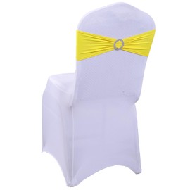 MDS Pack of 50 Spandex Chair Sashes Bow Premium Stretch Chair Cover Band with Buckle Slider Universal fits Elastic Dining Chair Ties for Wedding Party Banquet Events Decoration - Yellow