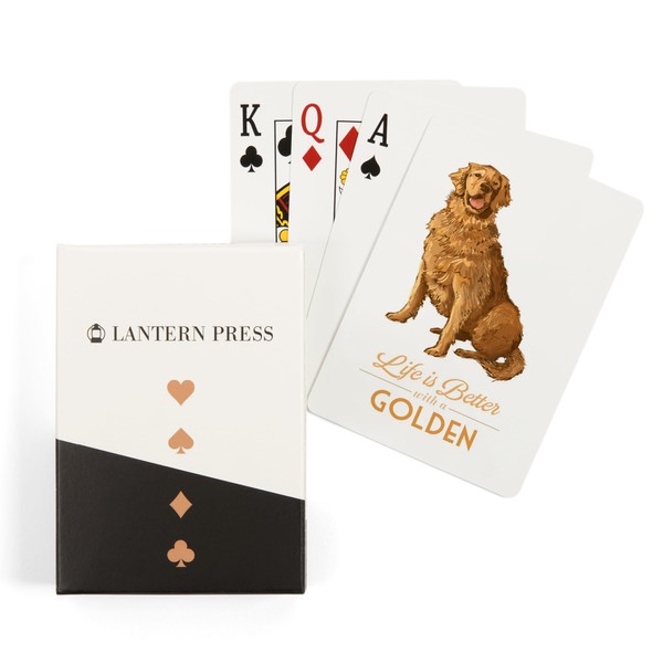 Lantern Press Golden Retriever, Life is Better, White (52 Playing
